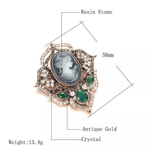 Καρφίτσα Καμέο (Cameo) ρετρό, χρυσό αντικέ με στρας και μαύρες, ακριλικες πέτρες, 2606239