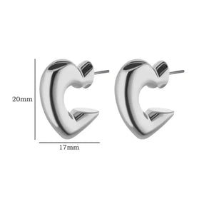 Σκουλαρίκια ατσάλινα κρίκοι σε σχήμα καρδιάς, ασημί 0808246S
