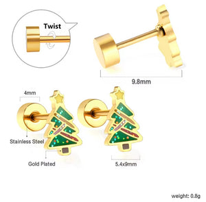 Σκουλαρίκια ατσάλινα, Χριστ. δέντρο με σμάλτο, σε κίτρινο χρυσό, 22112415