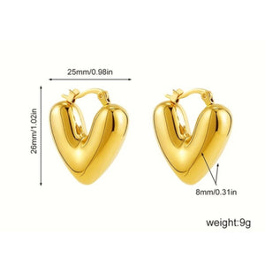 Σκουλαρίκια ατσάλινα κρίκοι σε σχήμα καρδιάς, κίτρινο χρυσό 27022416