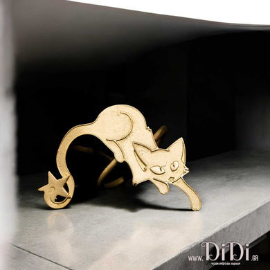 Δαχτυλίδι ορειχάλκινο γάτα, χρυσό αντικέ, 2507248